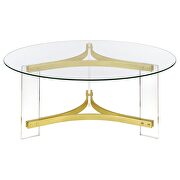 Round glass top coffee table with acrylic legs clear and matte brass by Coaster additional picture 8