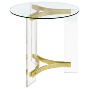 Round glass top end table with acrylic legs clear and matte brass by Coaster additional picture 4