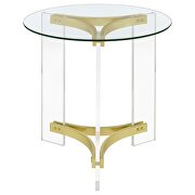 Round glass top end table with acrylic legs clear and matte brass by Coaster additional picture 5