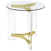 Round glass top end table with acrylic legs clear and matte brass by Coaster additional picture 6