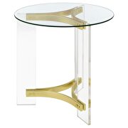 Round glass top end table with acrylic legs clear and matte brass by Coaster additional picture 7