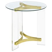 Round glass top end table with acrylic legs clear and matte brass by Coaster additional picture 9
