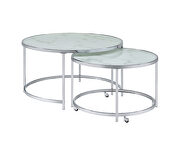 2-piece round nesting table white and chrome by Coaster additional picture 2