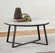 Eye-catching faux marble tops with matte black metal base coffee table by Coaster additional picture 2