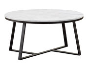 Eye-catching faux marble tops with matte black metal base coffee table by Coaster additional picture 3