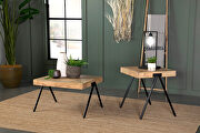 Natural finish base and black metal legs end table by Coaster additional picture 3