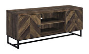 Rustic oak herringbone finish 2-door TV console with adjustable shelves by Coaster additional picture 2