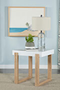 White high gloss top and natural finish sled base coffee table by Coaster additional picture 11