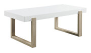 White high gloss top and natural finish sled base coffee table by Coaster additional picture 3