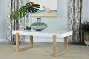 White high gloss top and natural finish sled base coffee table by Coaster additional picture 5