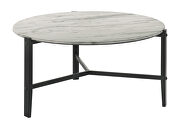 Faux white marble top and black legs round coffee table by Coaster additional picture 2