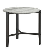 Faux white marble top and black legs round end table by Coaster additional picture 2