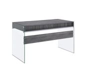 Contemporary weathered grey writing desk w/ glass legs by Coaster additional picture 2