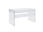 Contemporary glossy white writing desk w/ glass legs by Coaster additional picture 4