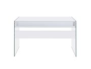 Contemporary glossy white writing desk w/ glass legs by Coaster additional picture 5