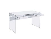 Contemporary glossy white writing desk w/ glass legs by Coaster additional picture 7