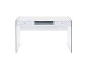 Contemporary glossy white writing desk w/ glass legs by Coaster additional picture 8