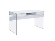 Contemporary glossy white writing desk w/ glass legs by Coaster additional picture 9
