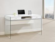 Contemporary glossy white writing desk w/ glass legs by Coaster additional picture 10