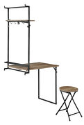 Rustic oak and sandy black finish foldable wall desk with stool by Coaster additional picture 4