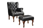 Wing chair with ottoman in dark brown vinyl by Coaster additional picture 2