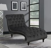 Charcoal velvet tufted chaise lounger chair by Coaster additional picture 2