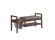 Walnut wood / blue / gray fabric storage bench by Coaster additional picture 5