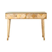 Solid mango wood two drawer console table in a natural finish additional photo 2 of 7
