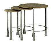 Natural finish tops and gunmetal base 3-piece round nesting table additional photo 2 of 1