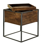 Dark brown and gunmetal finish square accent table with removable top tray by Coaster additional picture 2