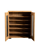 Industrial style storage cabinet in a golden oak finish shoe cabinet additional photo 4 of 13