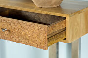 Natural finish solid eco-friendly mango wood console table w/ hand carved drawers by Coaster additional picture 3