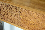 Natural finish solid eco-friendly mango wood console table w/ hand carved drawers by Coaster additional picture 4