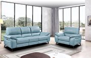 Blue leather electric recliner sofa by ESF additional picture 2