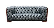 Deeply tufted custom made gray leather sofa additional photo 3 of 14