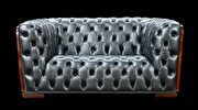 Deeply tufted custom made gray leather loveseat additional photo 2 of 3
