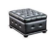 Deeply tufted custom made gray leather ottoman additional photo 2 of 4