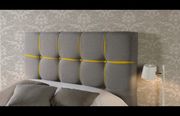 Modern gray/yellow tufted headboard bed additional photo 4 of 3