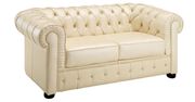 Ivory leather tufted buttons design sofa additional photo 3 of 6