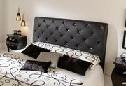 Modern black bed w/ tufted button headboard by ESF additional picture 2