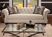 Royal style tufted sofa in light beige fabric additional photo 2 of 4
