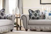 US-made modern victorian style gray tufted sofa additional photo 2 of 2