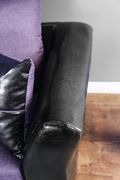 Leatherette/chenille fabric contemporary sofa additional photo 5 of 4