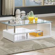 White high gloss / glass contemporary coffee table by Furniture of America additional picture 3