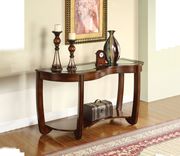 Dark cherry irregular shape coffee table w/ glass top by Furniture of America additional picture 2