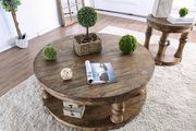 Antique oak solid wood round coffee table by Furniture of America additional picture 2