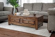 Walnut carved wood coffee table w/ drawers by Furniture of America additional picture 3