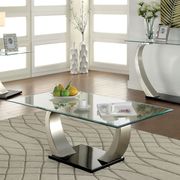 Glass top modern coffee table with steel legs by Furniture of America additional picture 4