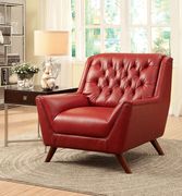 Red leather match tufted back sofa by Furniture of America additional picture 3