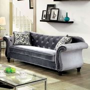 Gray fabric glam style tufted sofa additional photo 2 of 4